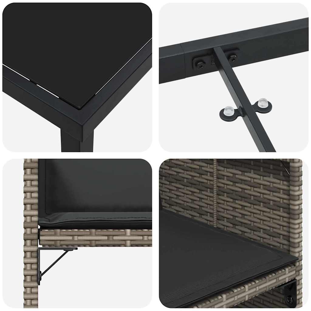 Σέτ φαγητού για κήπο με μαξιλάρι 9 pcs Γκρι συνθετικό ρατάν - Pakobazaar