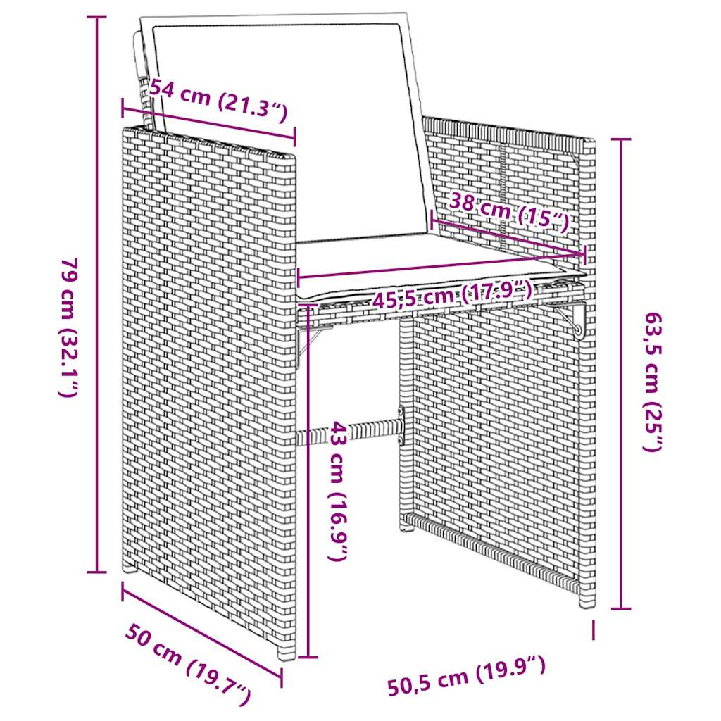 Σέτ φαγητού για κήπο με μαξιλάρι 9 pcs Γκρι συνθετικό ρατάν - Pakobazaar