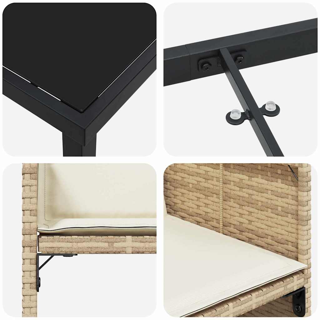 Σέτ φαγητού για κήπο με μαξιλάρι 9 pcs Μπεζ συνθετικό ρατάν - Pakobazaar