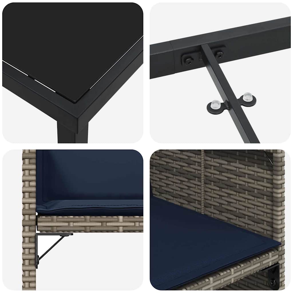 Σέτ φαγητού για κήπο με μαξιλάρι 9 pcs Γκρι συνθετικό ρατάν - Pakobazaar