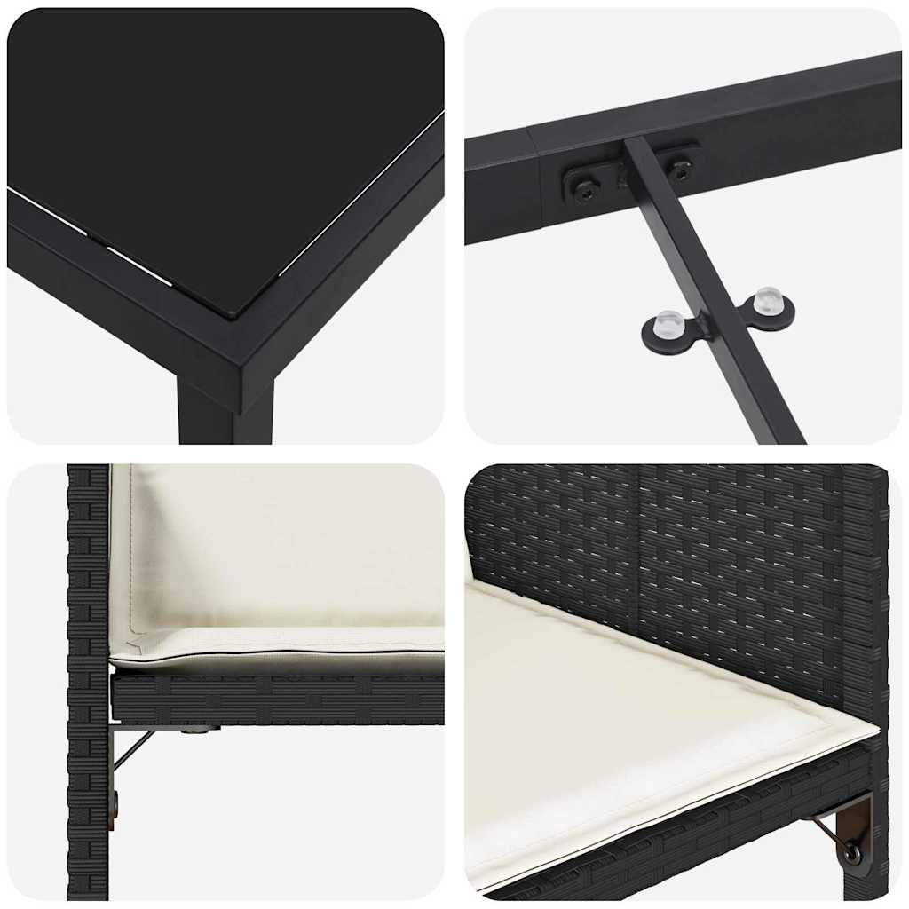 Σέτ φαγητού για κήπο με μαξιλάρι 9 pcs Μαύρο συνθετικό ρατάν - Pakobazaar