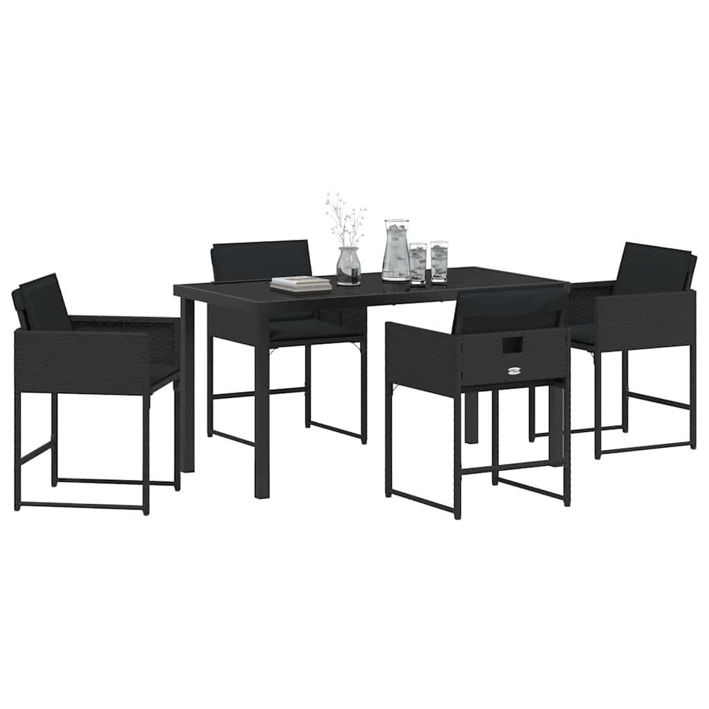 Σέτ φαγητού για κήπο με μαξιλάρι 5 pcs Μαύρο συνθετικό ρατάν - Pakobazaar