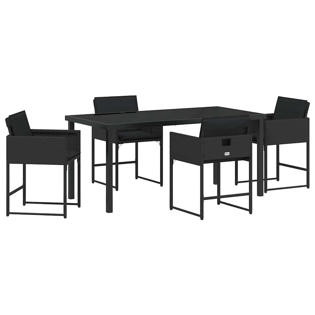 Σέτ φαγητού για κήπο με μαξιλάρι 5 pcs Μαύρο συνθετικό ρατάν - Pakobazaar