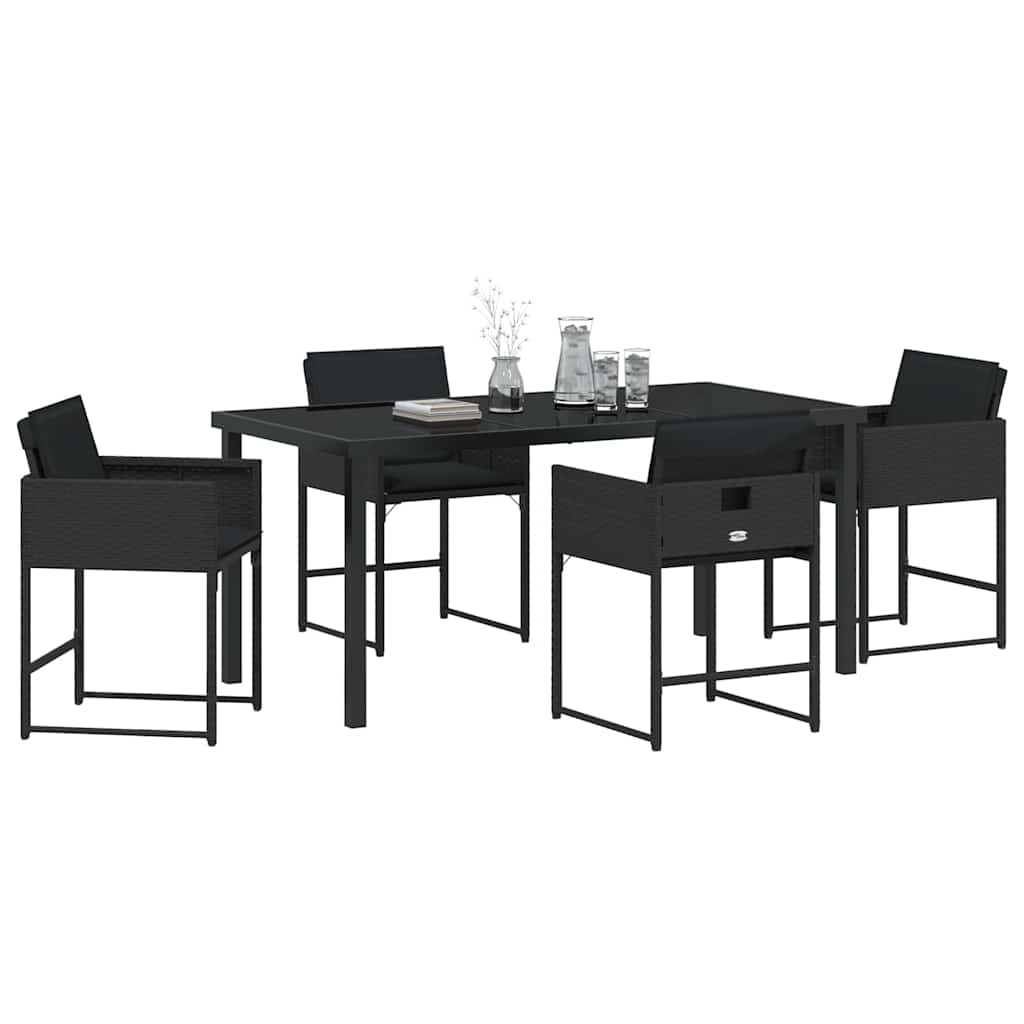 Σέτ φαγητού για κήπο με μαξιλάρι 5 pcs Μαύρο συνθετικό ρατάν - Pakobazaar