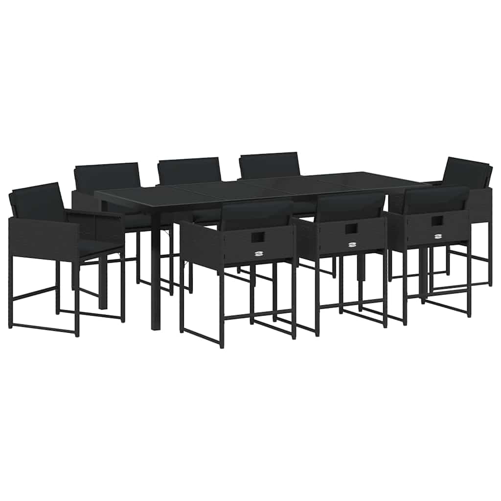 Σέτ φαγητού για κήπο με μαξιλάρι 9 pcs Μαύρο συνθετικό ρατάν - Pakobazaar