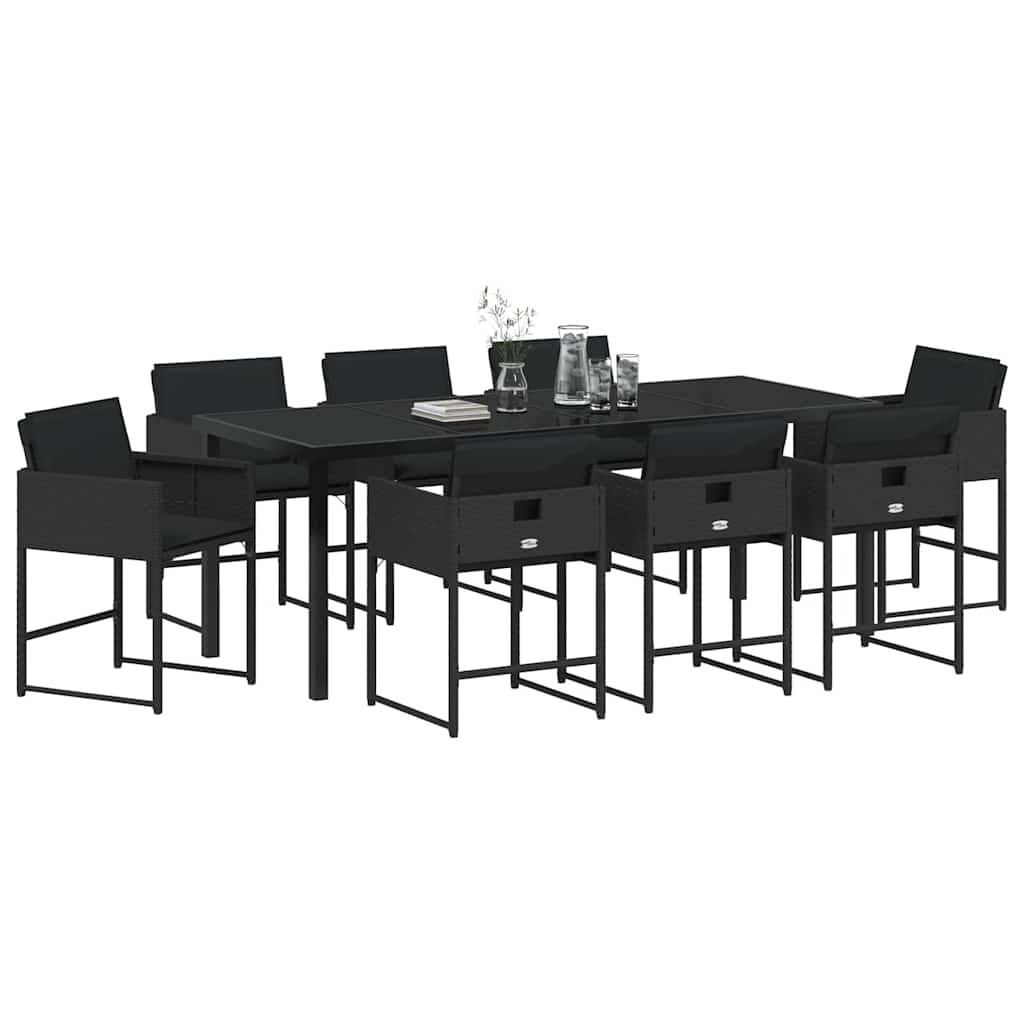 Σέτ φαγητού για κήπο με μαξιλάρι 9 pcs Μαύρο συνθετικό ρατάν - Pakobazaar