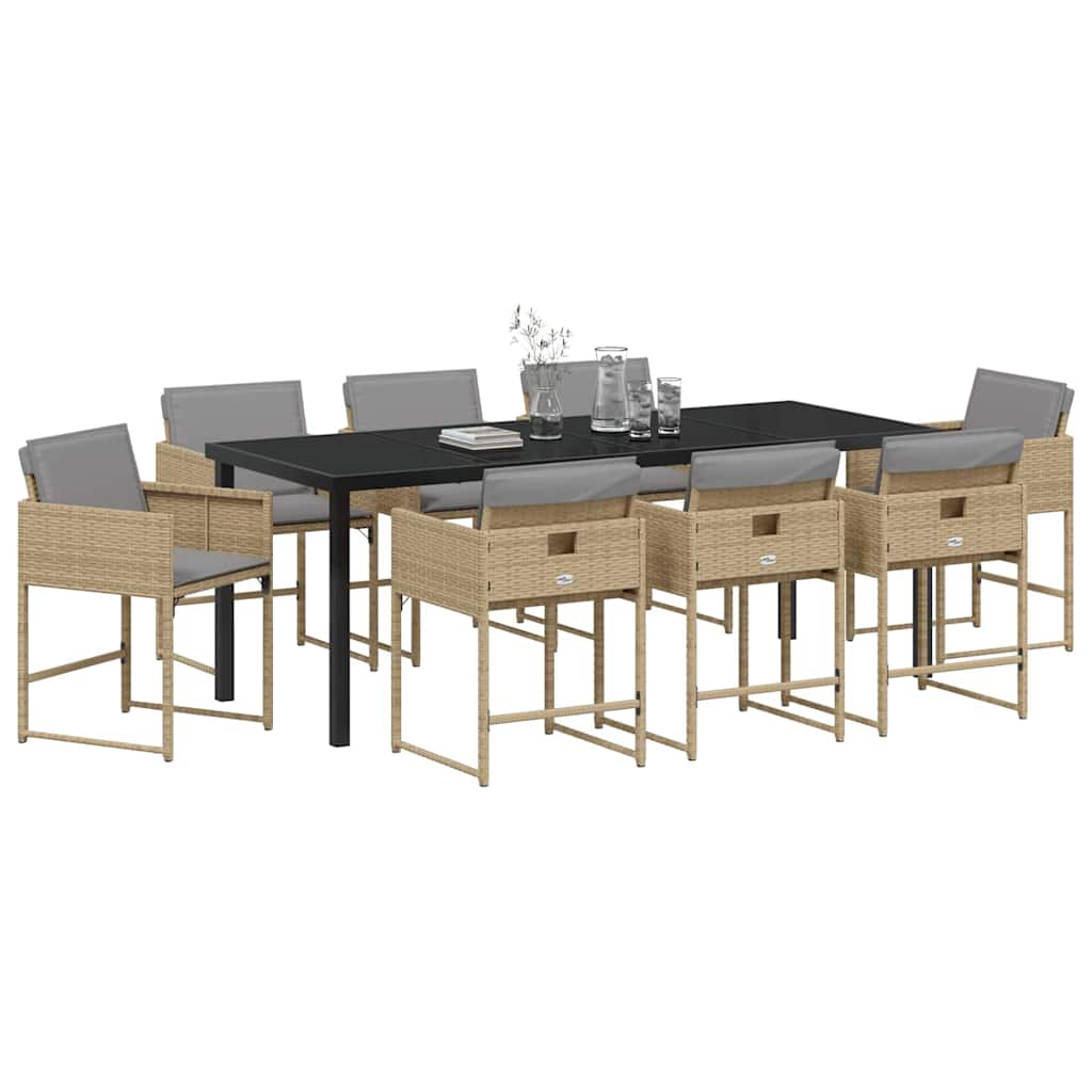 Σέτ φαγητού για κήπο με μαξιλάρι 9 pcs Μπεζ συνθετικό ρατάν - Pakobazaar