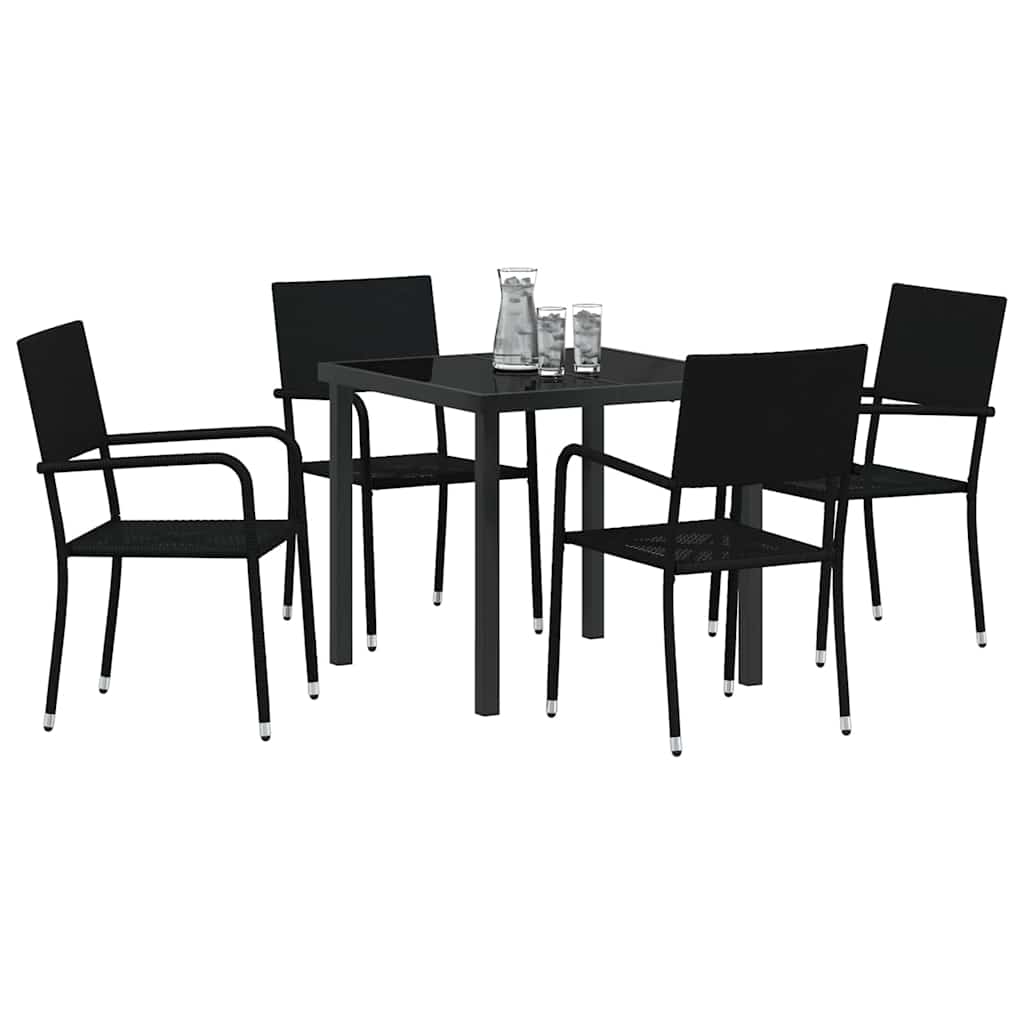 Σέτ φαγητού για κήπο με μαξιλάρι 5 pcs Μαύρο συνθετικό ρατάν - Pakobazaar