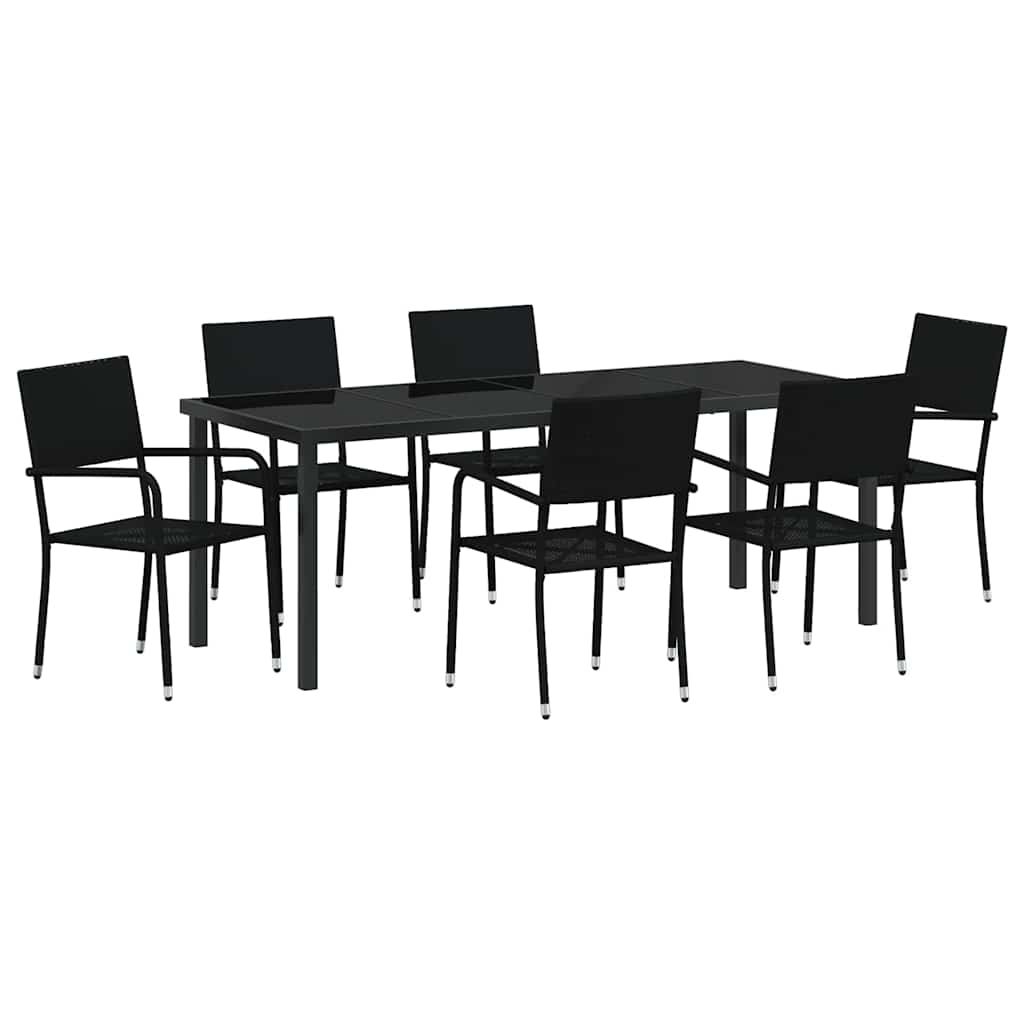 Σέτ φαγητού για κήπο με μαξιλάρι 7 pcs Μαύρο συνθετικό ρατάν - Pakobazaar