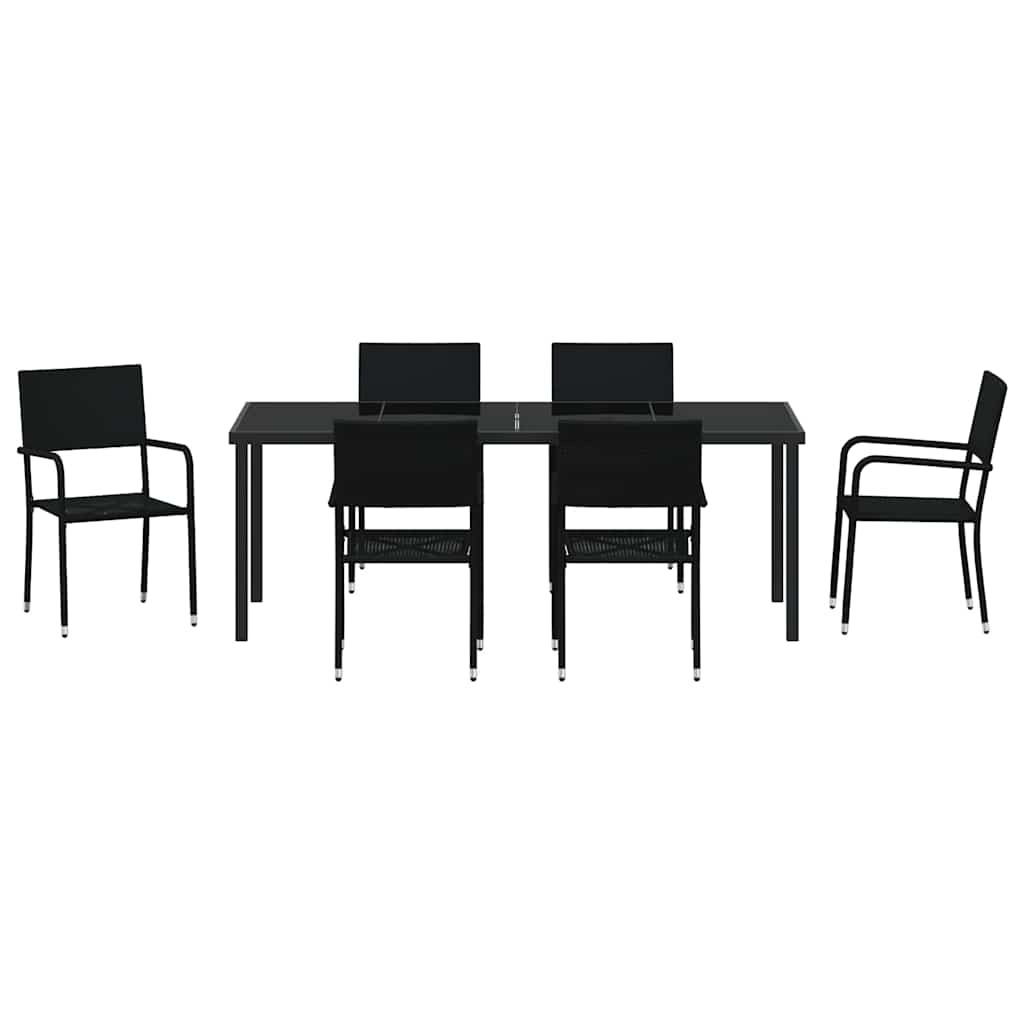 Σέτ φαγητού για κήπο με μαξιλάρι 7 pcs Μαύρο συνθετικό ρατάν - Pakobazaar