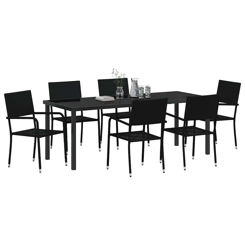 Σέτ φαγητού για κήπο με μαξιλάρι 7 pcs Μαύρο συνθετικό ρατάν - Pakobazaar