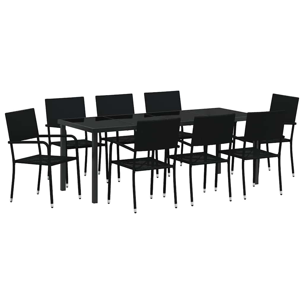 Σέτ φαγητού για κήπο με μαξιλάρι 9 pcs Μαύρο συνθετικό ρατάν - Pakobazaar