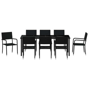 Σέτ φαγητού για κήπο με μαξιλάρι 9 pcs Μαύρο συνθετικό ρατάν - Pakobazaar