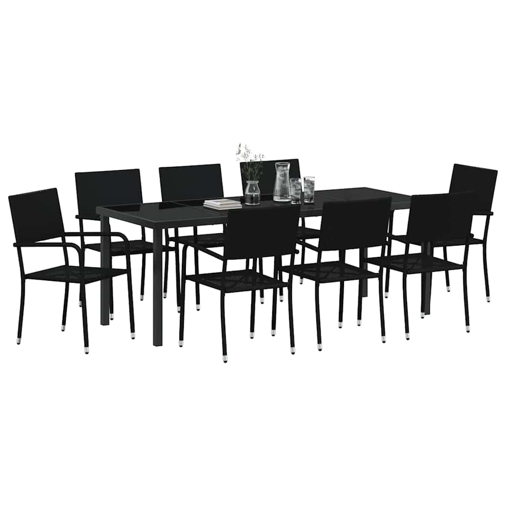 Σέτ φαγητού για κήπο με μαξιλάρι 9 pcs Μαύρο συνθετικό ρατάν - Pakobazaar