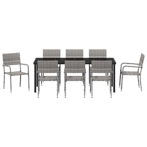 Σέτ φαγητού για κήπο με μαξιλάρι 9 pcs Γκρι συνθετικό ρατάν - Pakobazaar