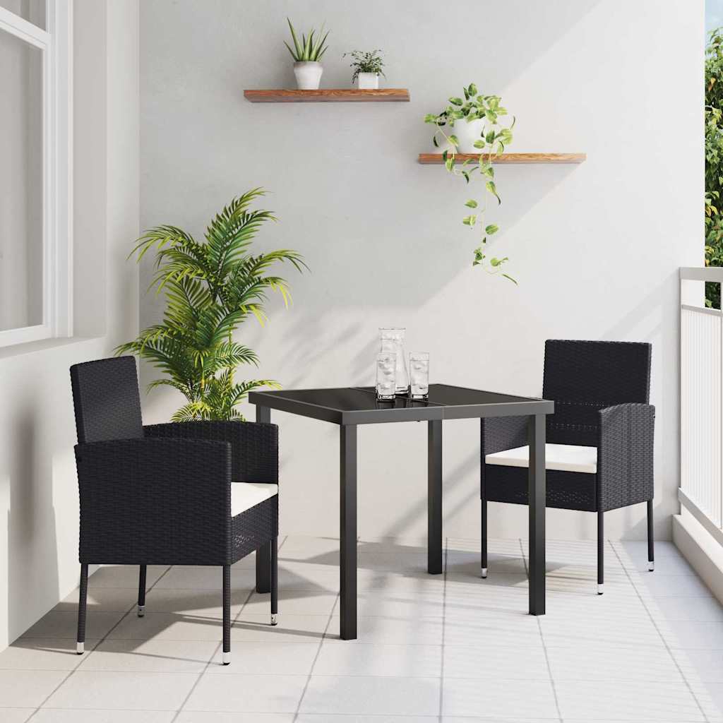 Σέτ φαγητού για κήπο με μαξιλάρι 3 pcs Μαύρο συνθετικό ρατάν - Pakobazaar