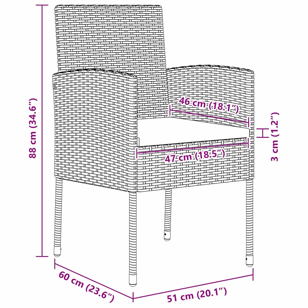 Σέτ φαγητού για κήπο με μαξιλάρι 5 pcs Μαύρο συνθετικό ρατάν - Pakobazaar