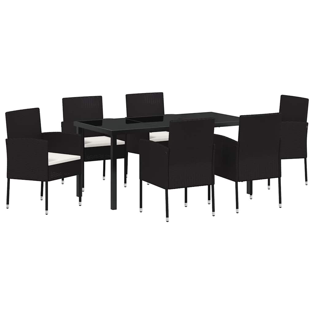 Σέτ φαγητού για κήπο με μαξιλάρι 7 pcs Μαύρο συνθετικό ρατάν - Pakobazaar