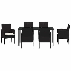 Σέτ φαγητού για κήπο με μαξιλάρι 7 pcs Μαύρο συνθετικό ρατάν - Pakobazaar