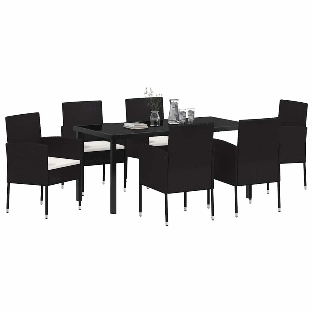 Σέτ φαγητού για κήπο με μαξιλάρι 7 pcs Μαύρο συνθετικό ρατάν - Pakobazaar