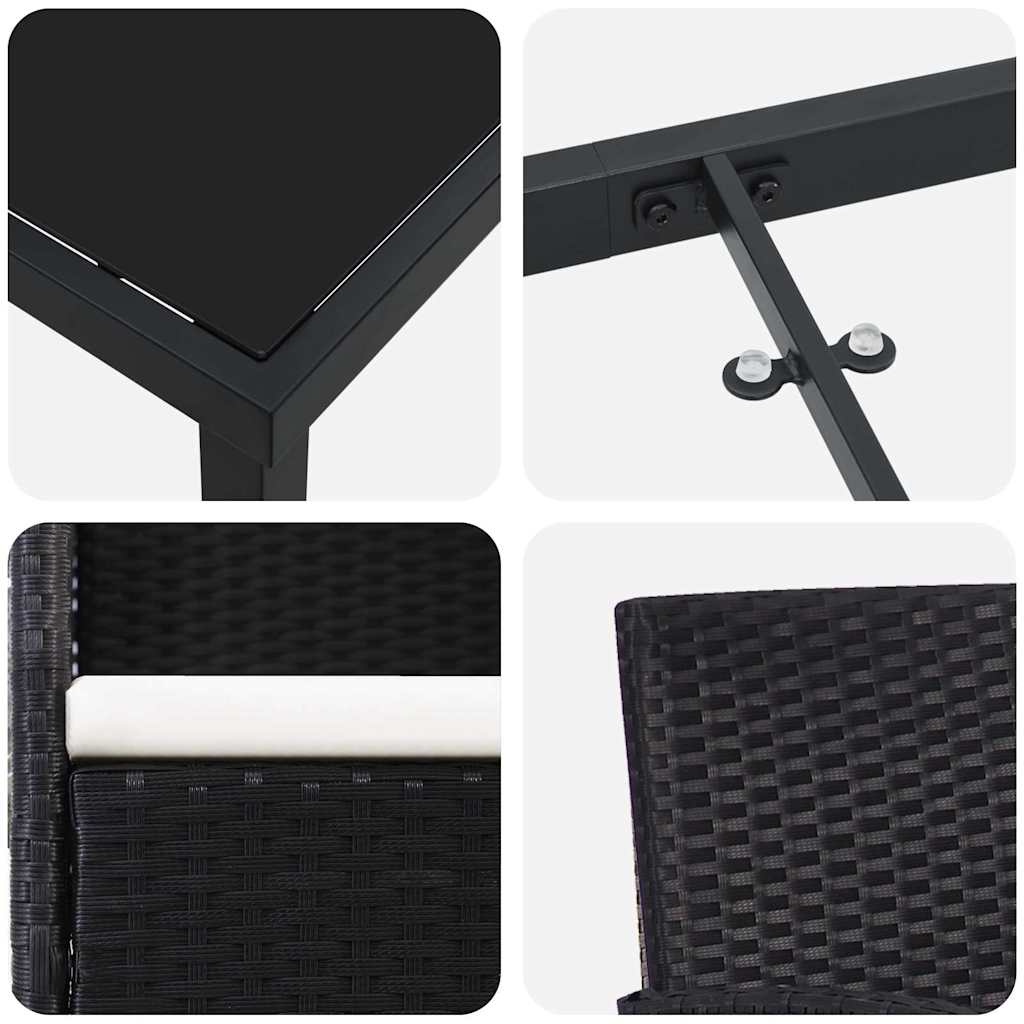 Σέτ φαγητού για κήπο με μαξιλάρι 7 pcs Μαύρο συνθετικό ρατάν - Pakobazaar