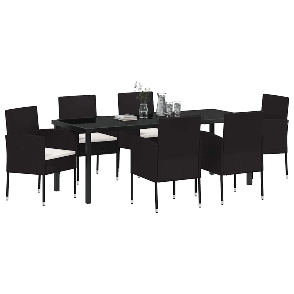 Σέτ φαγητού για κήπο με μαξιλάρι 7 pcs Μαύρο συνθετικό ρατάν - Pakobazaar