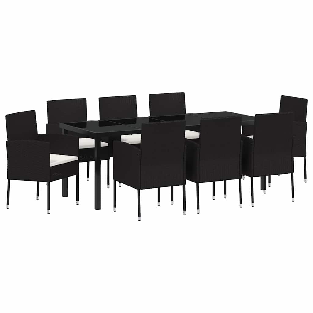 Σέτ φαγητού για κήπο με μαξιλάρι 9 pcs Μαύρο συνθετικό ρατάν - Pakobazaar