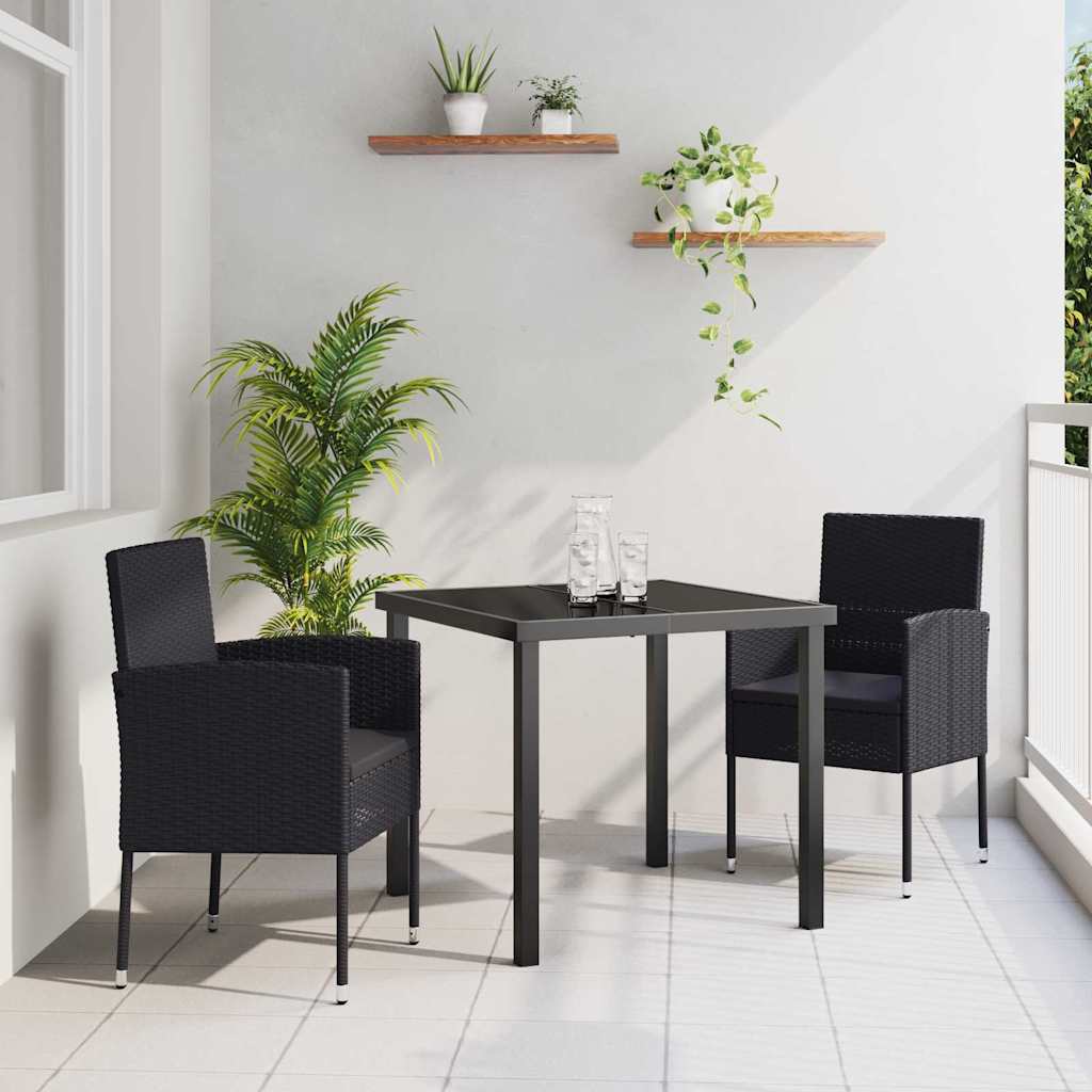 Σέτ φαγητού για κήπο με μαξιλάρι 3 pcs Μαύρο συνθετικό ρατάν - Pakobazaar