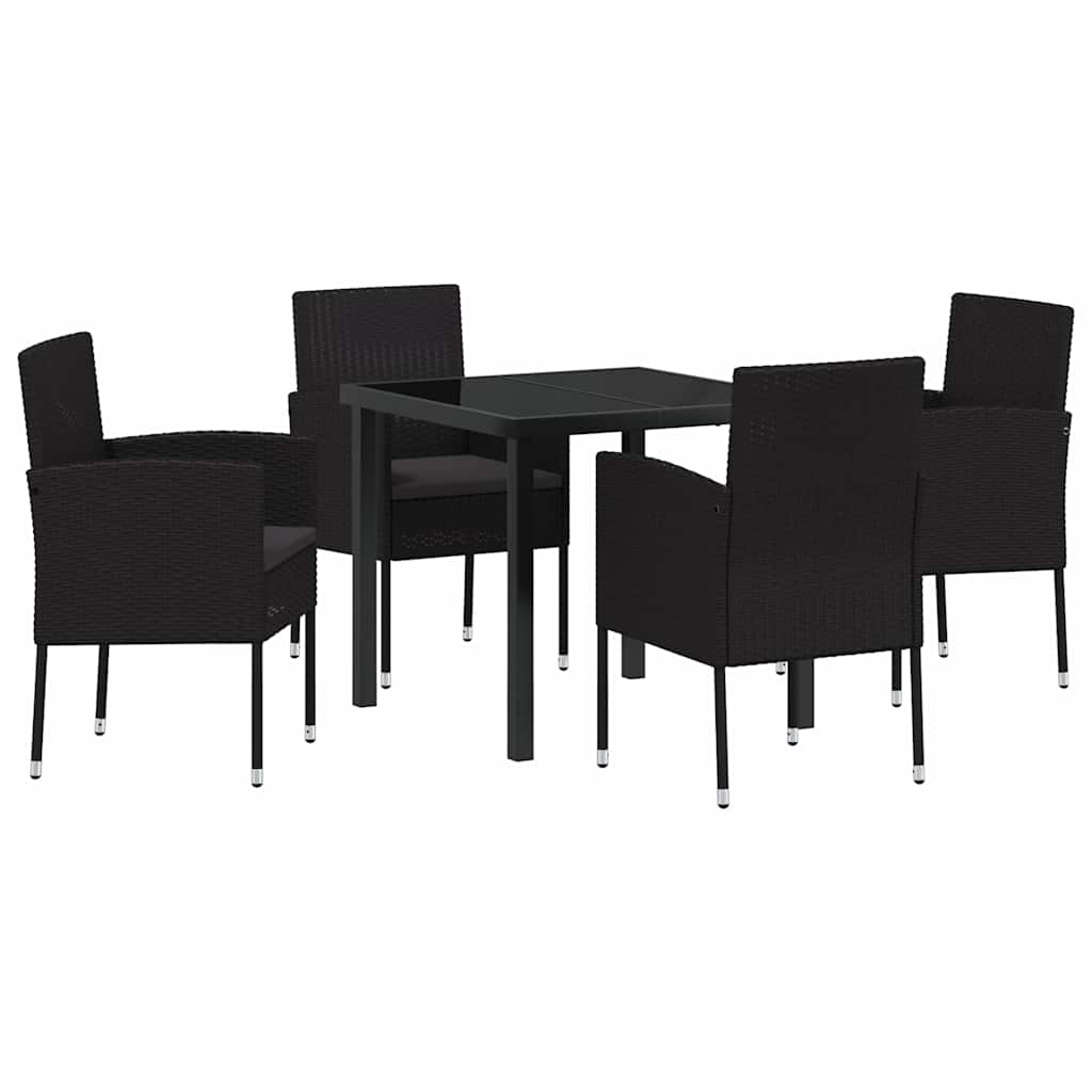 Σέτ φαγητού για κήπο με μαξιλάρι 5 pcs Μαύρο συνθετικό ρατάν