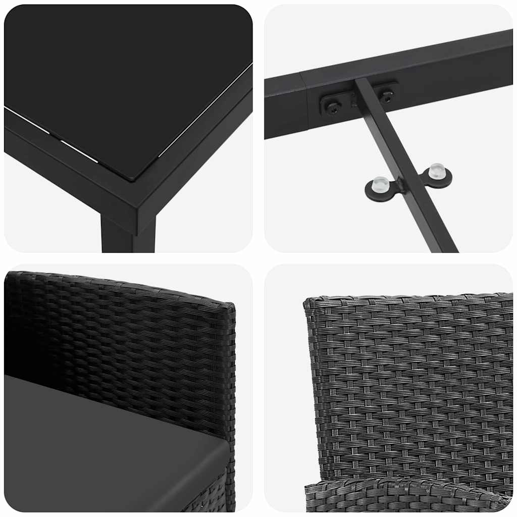 Σέτ φαγητού για κήπο με μαξιλάρι 5 pcs Μαύρο συνθετικό ρατάν - Pakobazaar