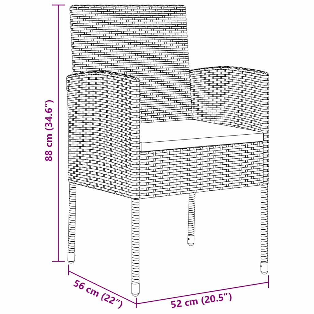 Σέτ φαγητού για κήπο με μαξιλάρι 5 pcs Μαύρο συνθετικό ρατάν - Pakobazaar