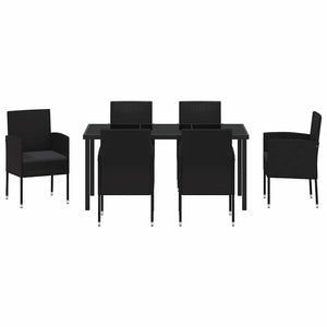 Σέτ φαγητού για κήπο με μαξιλάρι 7 pcs Μαύρο συνθετικό ρατάν - Pakobazaar