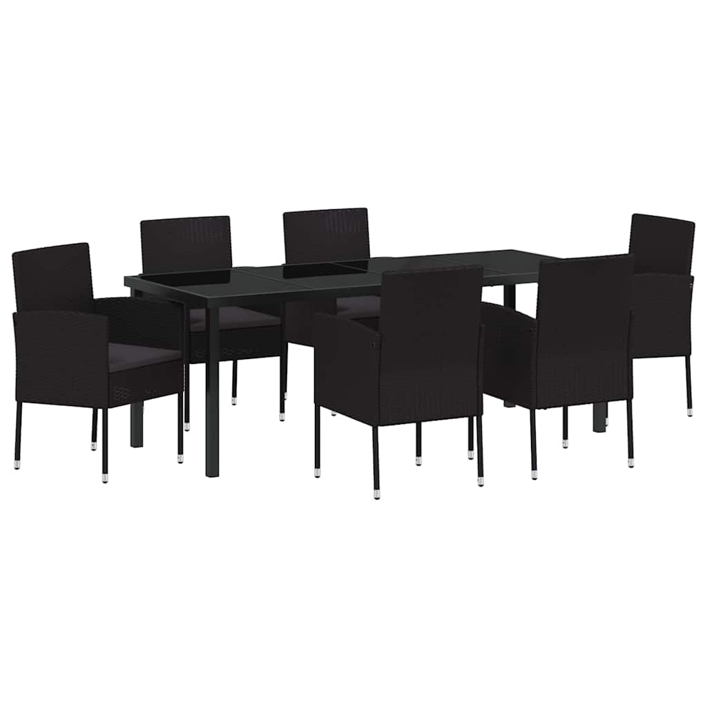 Σέτ φαγητού για κήπο με μαξιλάρι 7 pcs Μαύρο συνθετικό ρατάν - Pakobazaar