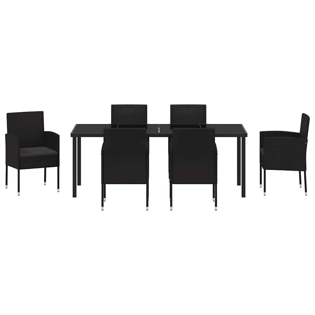 Σέτ φαγητού για κήπο με μαξιλάρι 7 pcs Μαύρο συνθετικό ρατάν - Pakobazaar