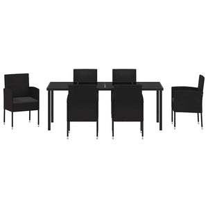 Σέτ φαγητού για κήπο με μαξιλάρι 7 pcs Μαύρο συνθετικό ρατάν - Pakobazaar