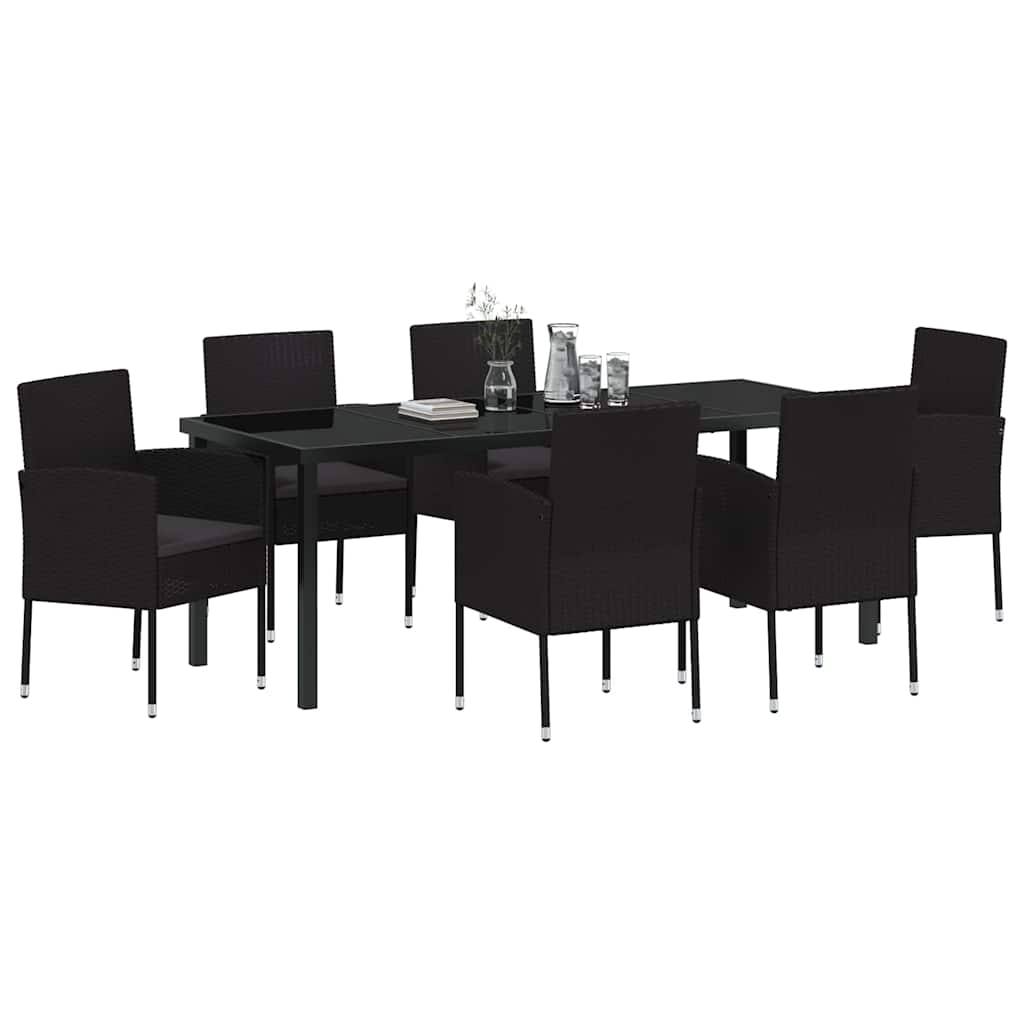 Σέτ φαγητού για κήπο με μαξιλάρι 7 pcs Μαύρο συνθετικό ρατάν - Pakobazaar