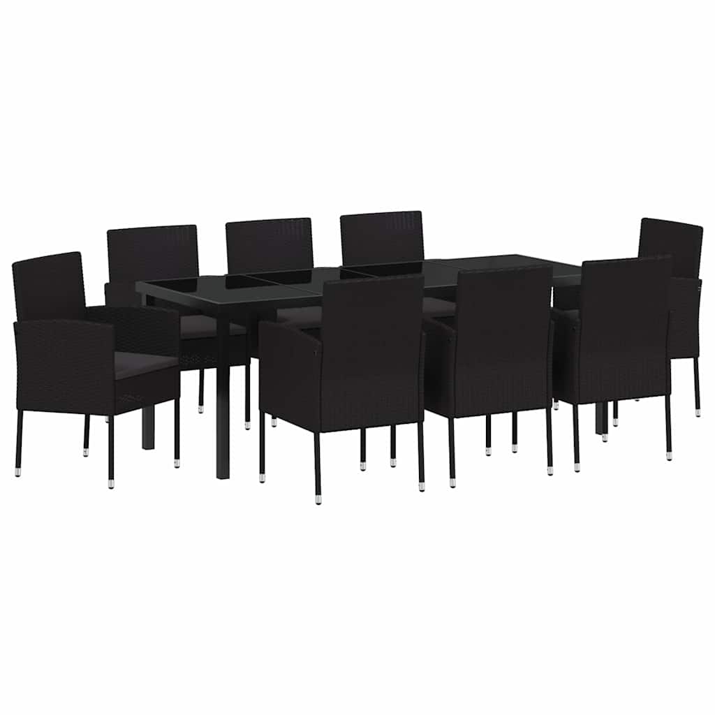 Σέτ φαγητού για κήπο με μαξιλάρι 9 pcs Μαύρο συνθετικό ρατάν - Pakobazaar