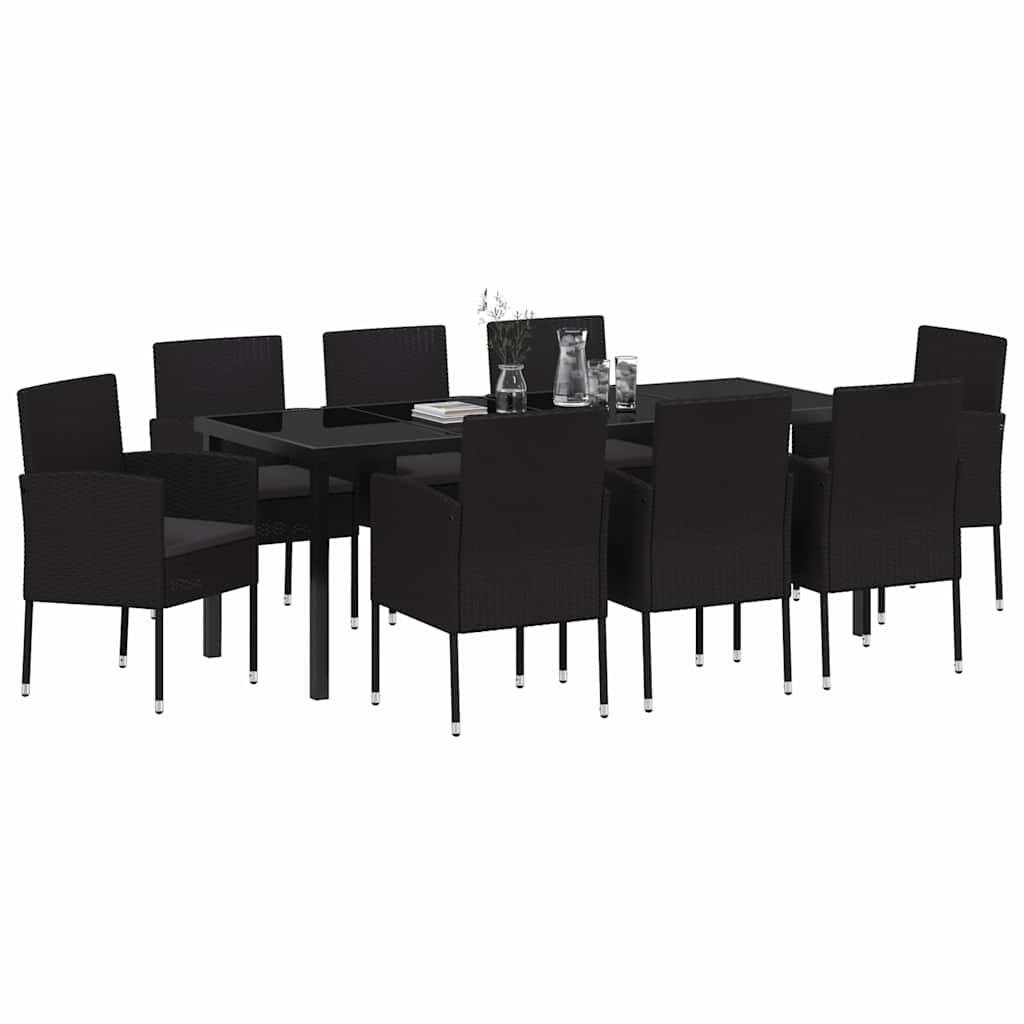 Σέτ φαγητού για κήπο με μαξιλάρι 9 pcs Μαύρο συνθετικό ρατάν - Pakobazaar