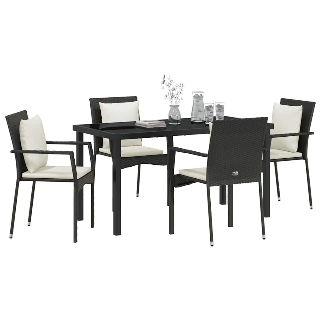 Σέτ φαγητού για κήπο με μαξιλάρι 5 pcs Μαύρο συνθετικό ρατάν - Pakobazaar