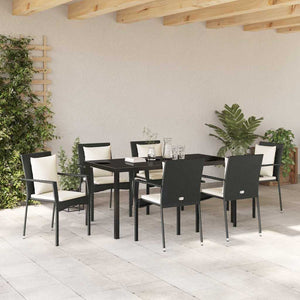 Σέτ φαγητού για κήπο με μαξιλάρι 7 pcs Μαύρο συνθετικό ρατάν - Pakobazaar