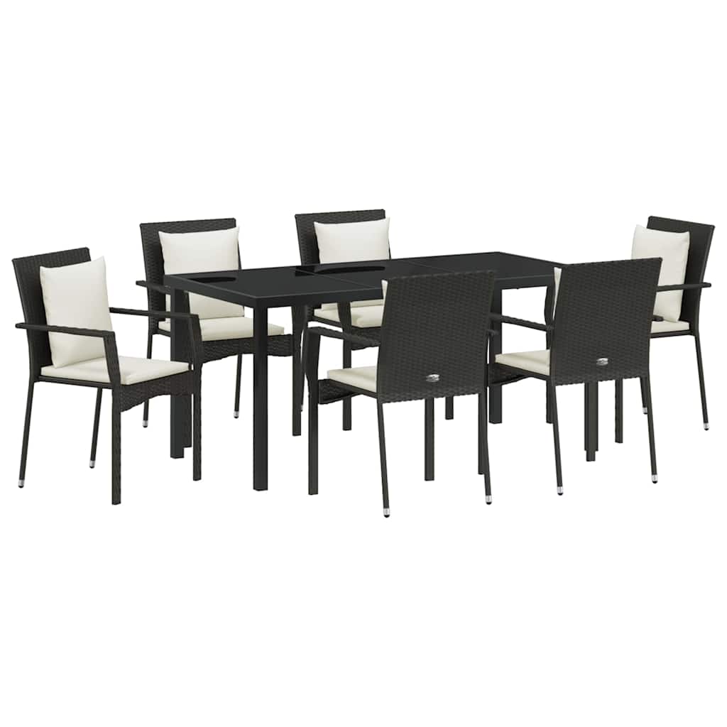 Σέτ φαγητού για κήπο με μαξιλάρι 7 pcs Μαύρο συνθετικό ρατάν - Pakobazaar