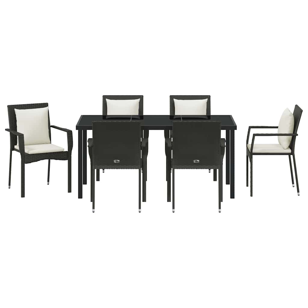 Σέτ φαγητού για κήπο με μαξιλάρι 7 pcs Μαύρο συνθετικό ρατάν - Pakobazaar