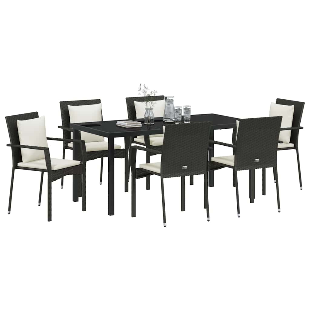 Σέτ φαγητού για κήπο με μαξιλάρι 7 pcs Μαύρο συνθετικό ρατάν - Pakobazaar