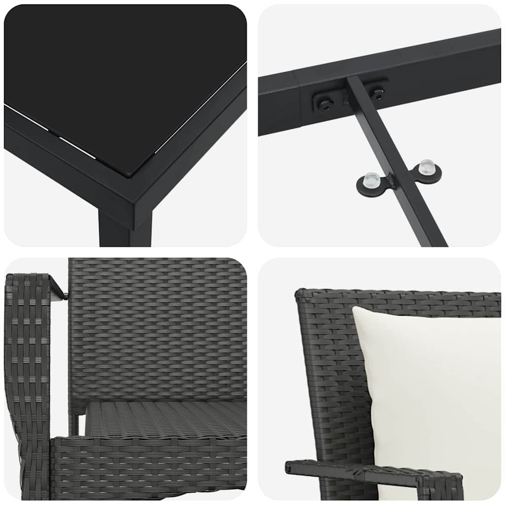 Σέτ φαγητού για κήπο με μαξιλάρι 7 pcs Μαύρο συνθετικό ρατάν - Pakobazaar