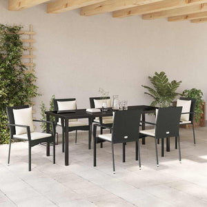 Σέτ φαγητού για κήπο με μαξιλάρι 7 pcs Μαύρο συνθετικό ρατάν - Pakobazaar
