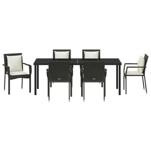 Σέτ φαγητού για κήπο με μαξιλάρι 7 pcs Μαύρο συνθετικό ρατάν - Pakobazaar