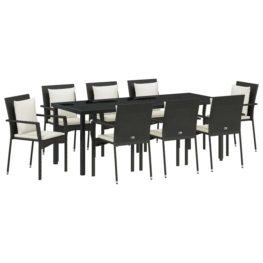 Σέτ φαγητού για κήπο με μαξιλάρι 9 pcs Μαύρο συνθετικό ρατάν - Pakobazaar
