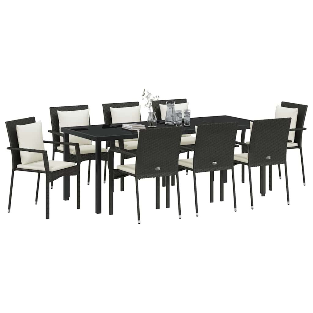 Σέτ φαγητού για κήπο με μαξιλάρι 9 pcs Μαύρο συνθετικό ρατάν - Pakobazaar