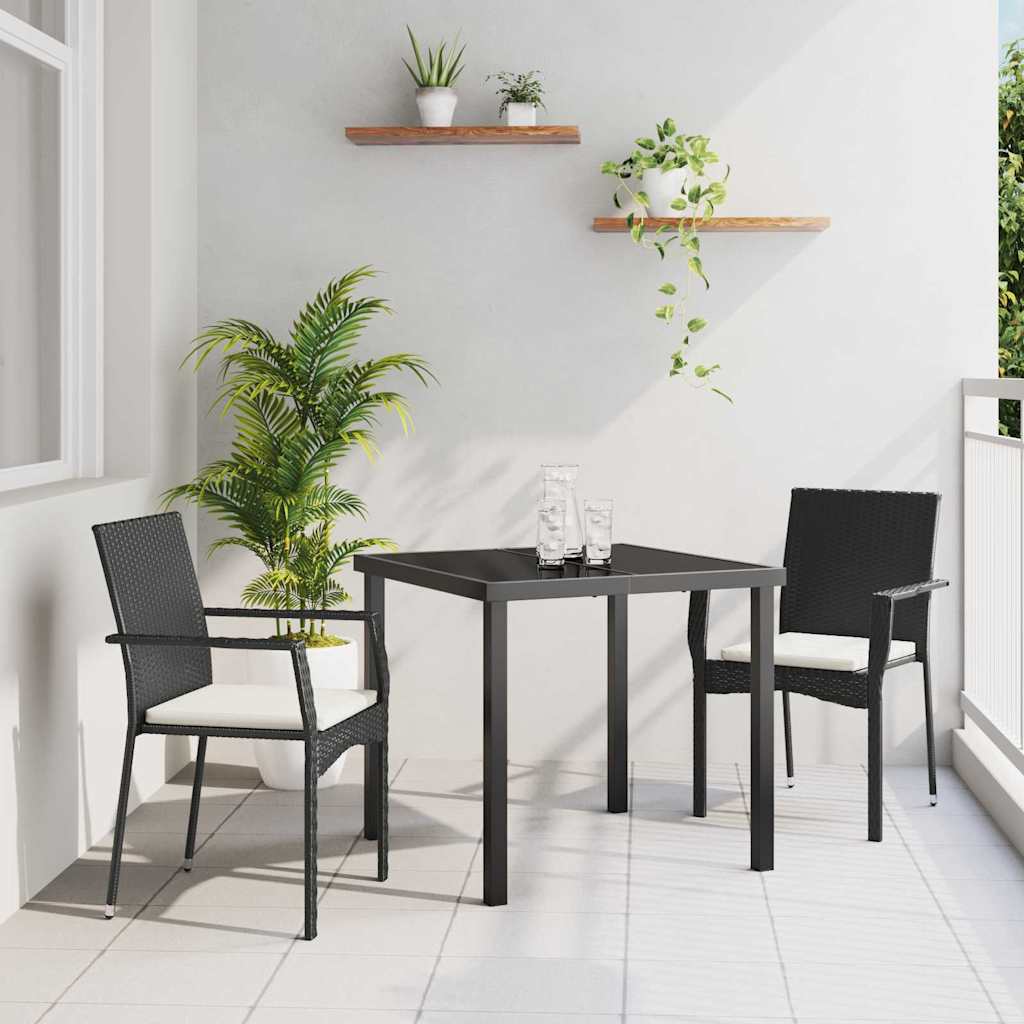 Σέτ φαγητού για κήπο με μαξιλάρι 3 pcs Μαύρο συνθετικό ρατάν