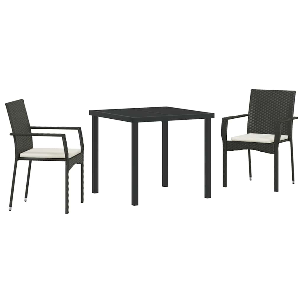 Σέτ φαγητού για κήπο με μαξιλάρι 3 pcs Μαύρο συνθετικό ρατάν